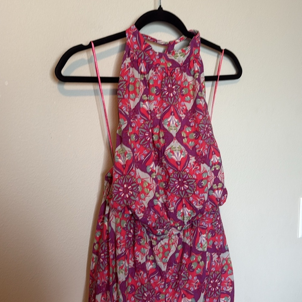 Free People Coral Tides Romper in Hollyhock Combo Womens Large Tie Open Back - Picture 2 of 11